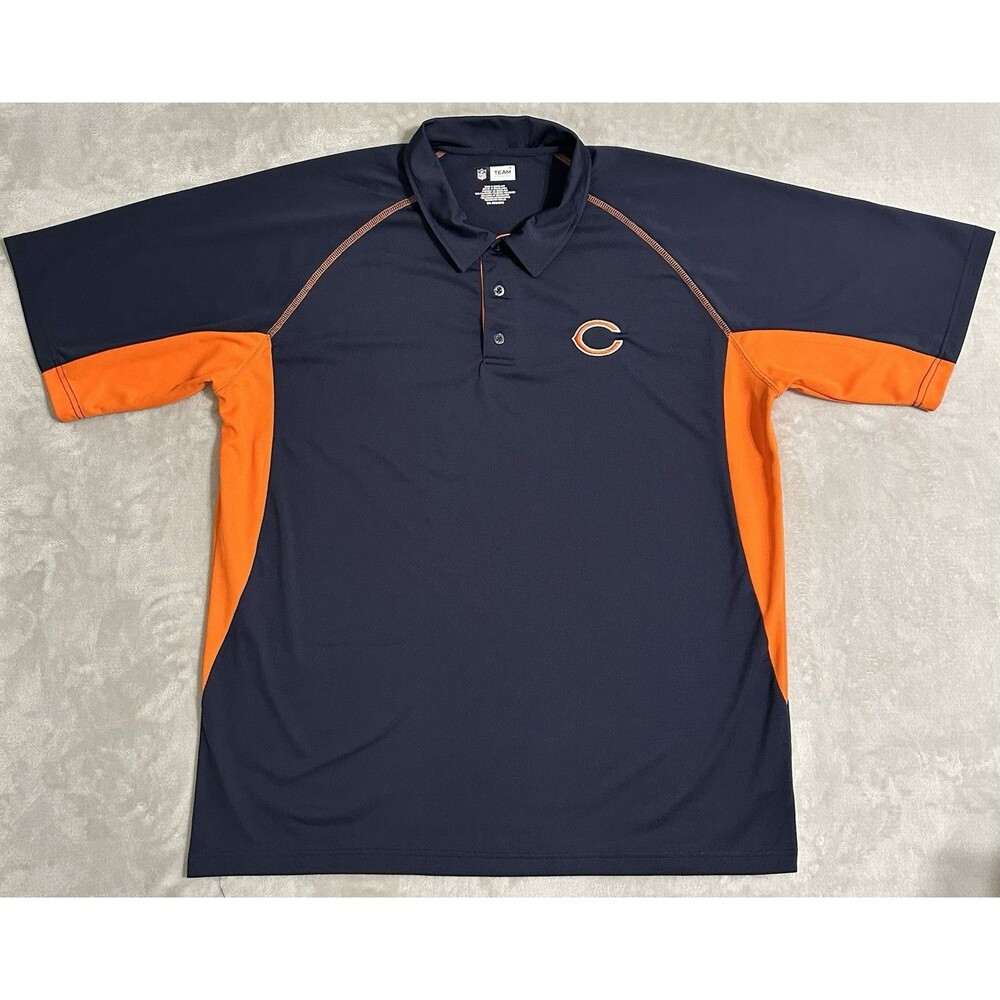 Chicago Bears NFL Team Apparel Men's 2XL Polo Shirt Navy Orange Embroidered